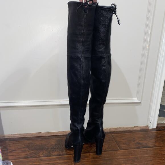 STUART WEITZMAN $1200 Ultra Highland Over The Knee 9.5 Black Leather Heel Boots - Picture 9 of 16